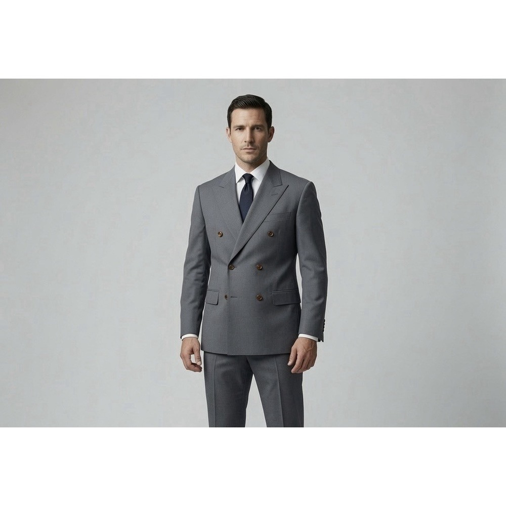 Vintage Giorgio Armani Double Breasted Sport Coat Blazer Men 44L Grey Wool Italy